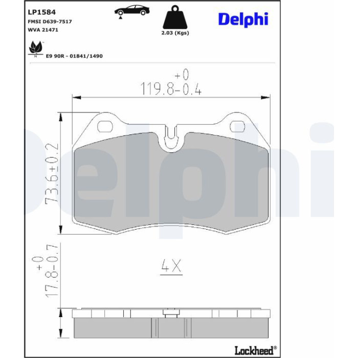 Delphi LP1584 Bremsbelagsatz, Scheibenbremse Delphi LP1584 Bremsbelagsatz, Scheibenbremse