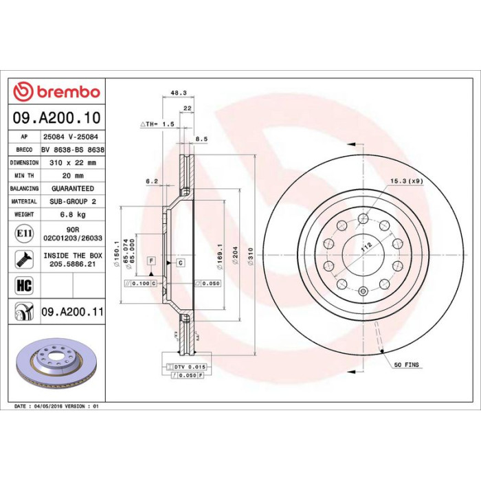 Brembo 09.A200.11 Bremsscheibe PRIME LINE - UV Coated Brembo 09.A200.11 Bremsscheibe PRIME LINE - UV Coated