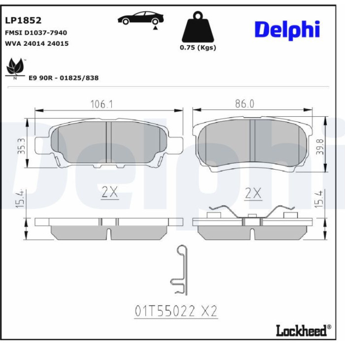 Delphi LP1852 Bremsbelagsatz, Scheibenbremse Delphi LP1852 Bremsbelagsatz, Scheibenbremse