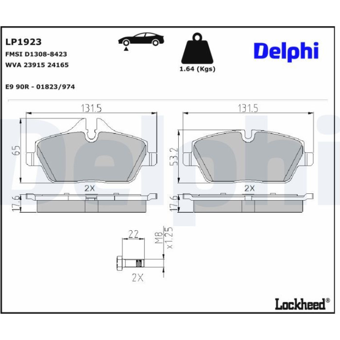 Delphi LP1923 Bremsbelagsatz, Scheibenbremse Delphi LP1923 Bremsbelagsatz, Scheibenbremse