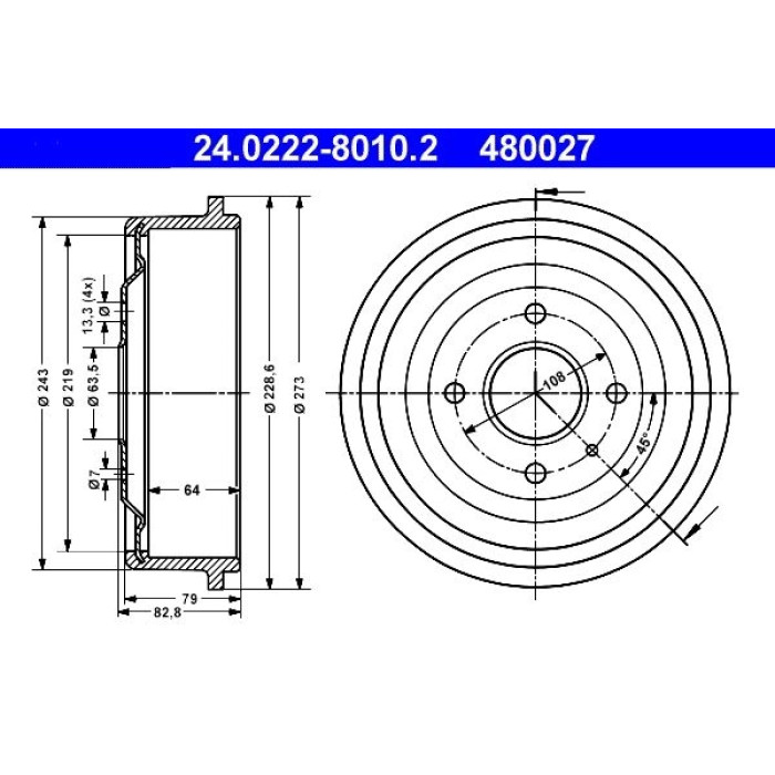 ATE 24.0222-8010.2 Bremstrommel ATE 24.0222-8010.2 Bremstrommel