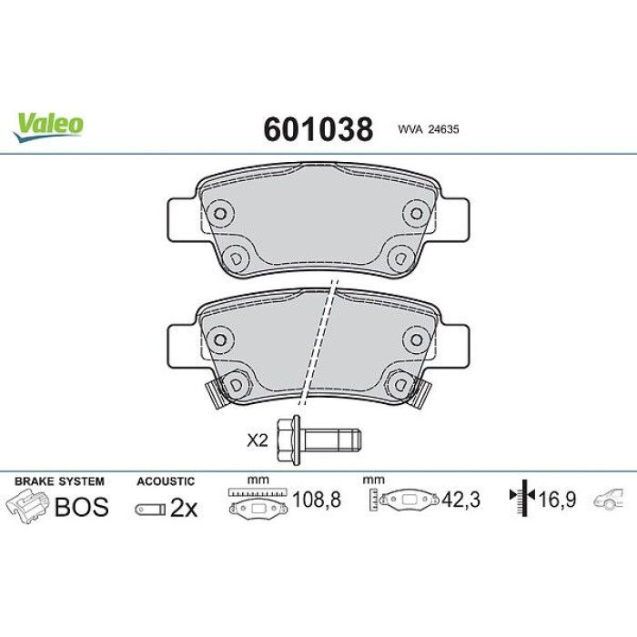 Valeo 601038 Bremsbelagsatz, Scheibenbremse Valeo 601038 Bremsbelagsatz, Scheibenbremse