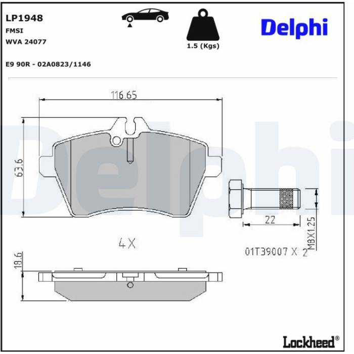 Delphi LP1948 Bremsbelagsatz, Scheibenbremse Delphi LP1948 Bremsbelagsatz, Scheibenbremse