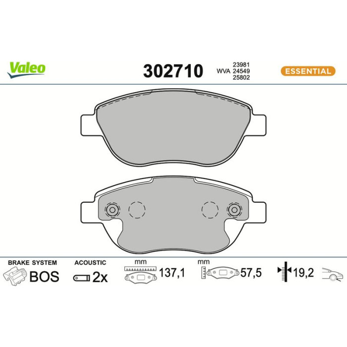 Valeo 302710 Bremsbelagsatz, Scheibenbremse ESSENTIAL