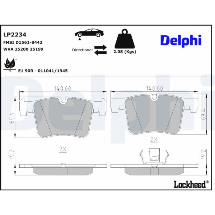 Delphi LP2234 Bremsbelagsatz, Scheibenbremse Delphi LP2234 Bremsbelagsatz, Scheibenbremse