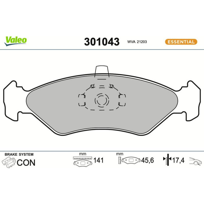 Valeo 301043 Bremsbelagsatz, Scheibenbremse ESSENTIAL Valeo 301043 Bremsbelagsatz, Scheibenbremse ESSENTIAL