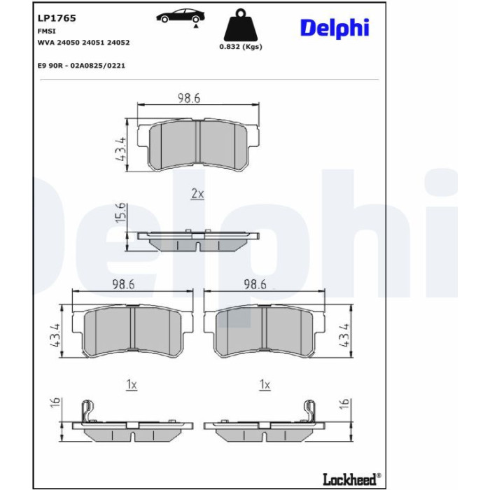 Delphi LP1765 Bremsbelagsatz, Scheibenbremse Delphi LP1765 Bremsbelagsatz, Scheibenbremse