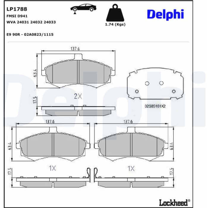 Delphi LP1788 Bremsbelagsatz, Scheibenbremse Delphi LP1788 Bremsbelagsatz, Scheibenbremse