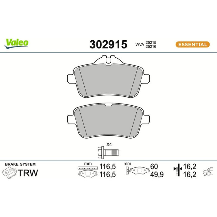 Valeo 302915 Bremsbelagsatz, Scheibenbremse ESSENTIAL Valeo 302915 Bremsbelagsatz, Scheibenbremse ESSENTIAL