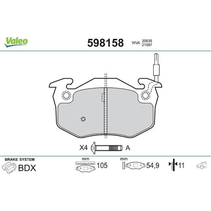 Valeo 598158 Bremsbelagsatz, Scheibenbremse