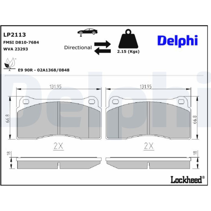 Delphi LP2113 Bremsbelagsatz, Scheibenbremse Delphi LP2113 Bremsbelagsatz, Scheibenbremse