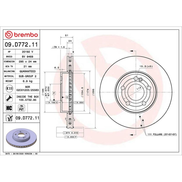 Brembo 09.D772.11 Bremsscheibe PRIME LINE - UV Coated Brembo 09.D772.11 Bremsscheibe PRIME LINE - UV Coated