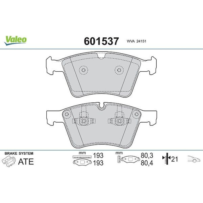 Valeo 601537 Bremsbelagsatz, Scheibenbremse Valeo 601537 Bremsbelagsatz, Scheibenbremse