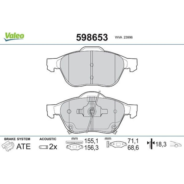 Valeo 598653 Bremsbelagsatz, Scheibenbremse Valeo 598653 Bremsbelagsatz, Scheibenbremse