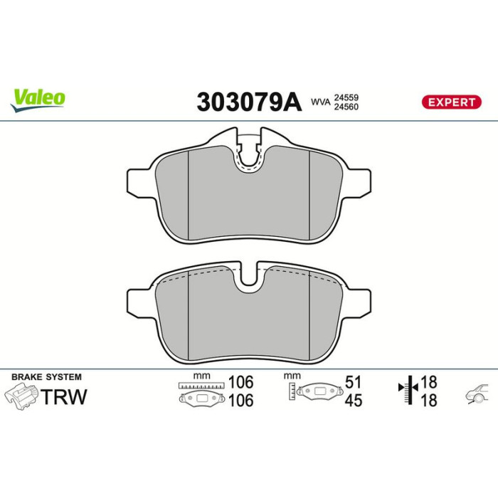 Valeo 303079A Bremsbelagsatz, Scheibenbremse EXPERT Valeo 303079A Bremsbelagsatz, Scheibenbremse EXPERT