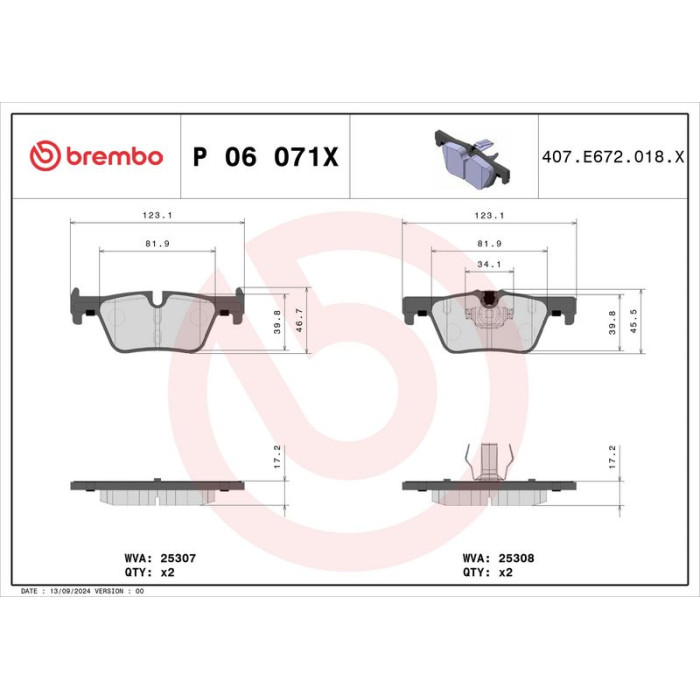 Brembo P 06 071X Bremsbelagsatz, Scheibenbremse XTRA LINE Brembo P 06 071X Bremsbelagsatz, Scheibenbremse XTRA LINE
