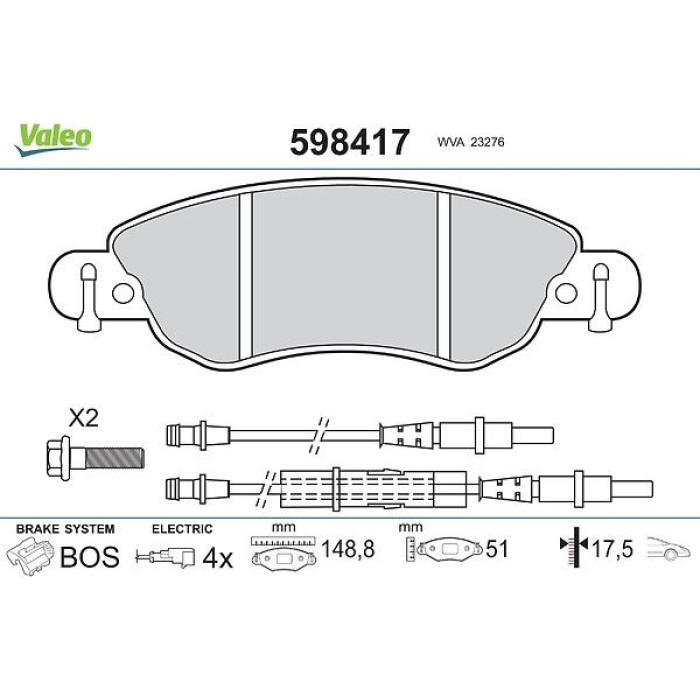 Valeo 598417 Bremsbelagsatz, Scheibenbremse