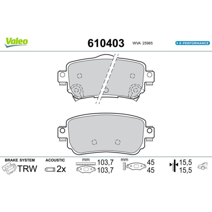 Valeo 610403 Bremsbelagsatz, Scheibenbremse E-PERFORMANCE Valeo 610403 Bremsbelagsatz, Scheibenbremse E-PERFORMANCE