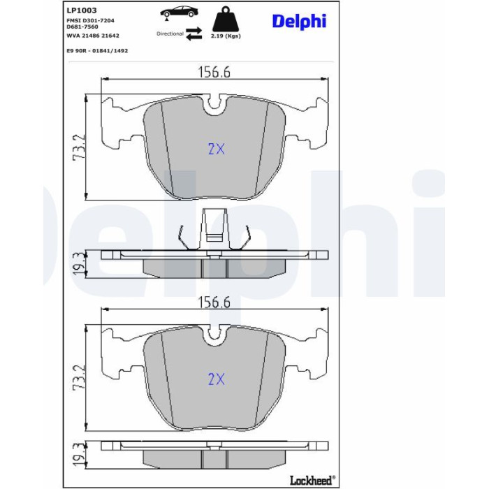 Delphi LP1003 Bremsbelagsatz, Scheibenbremse Delphi LP1003 Bremsbelagsatz, Scheibenbremse