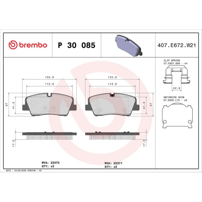 Brembo P 30 085 Bremsbelagsatz, Scheibenbremse PRIME LINE Brembo P 30 085 Bremsbelagsatz, Scheibenbremse PRIME LINE