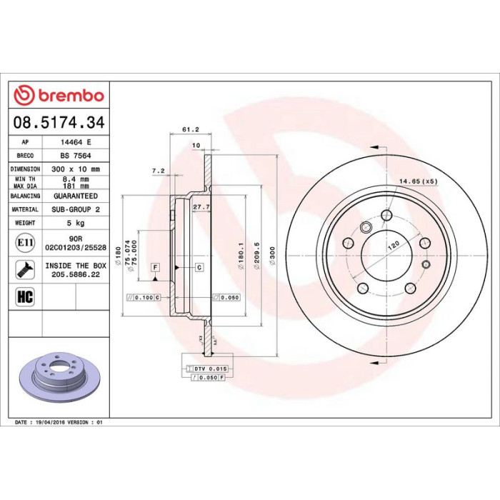 Brembo 08.5174.34 Bremsscheibe PRIME LINE Brembo 08.5174.34 Bremsscheibe PRIME LINE
