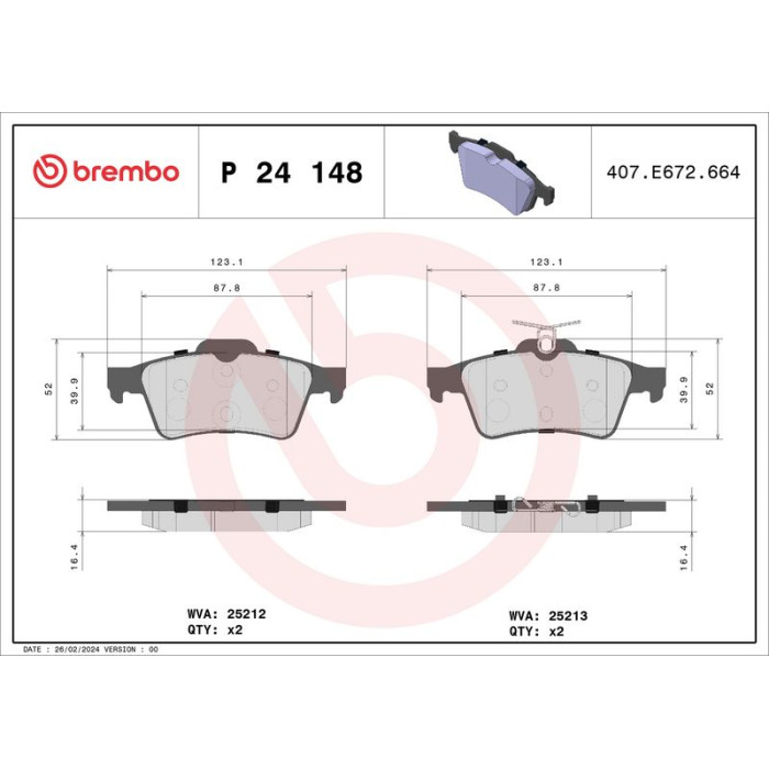 Brembo P 24 148 Bremsbelagsatz, Scheibenbremse PRIME LINE Brembo P 24 148 Bremsbelagsatz, Scheibenbremse PRIME LINE