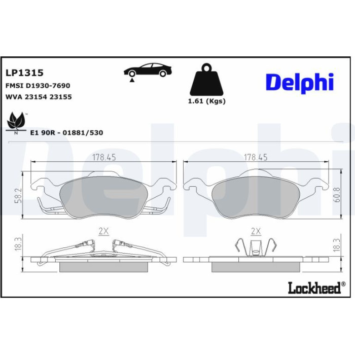 Delphi LP1315 Bremsbelagsatz, Scheibenbremse