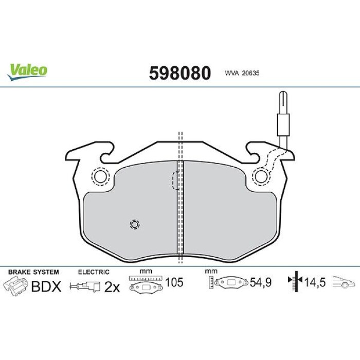 Valeo 598080 Bremsbelagsatz, Scheibenbremse