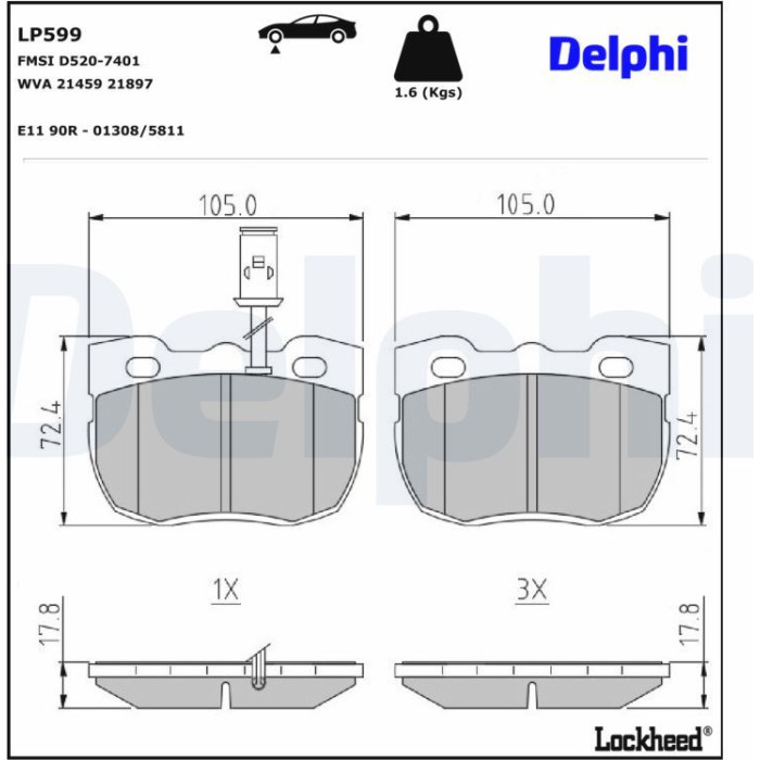 Delphi LP599 Bremsbelagsatz, Scheibenbremse Delphi LP599 Bremsbelagsatz, Scheibenbremse