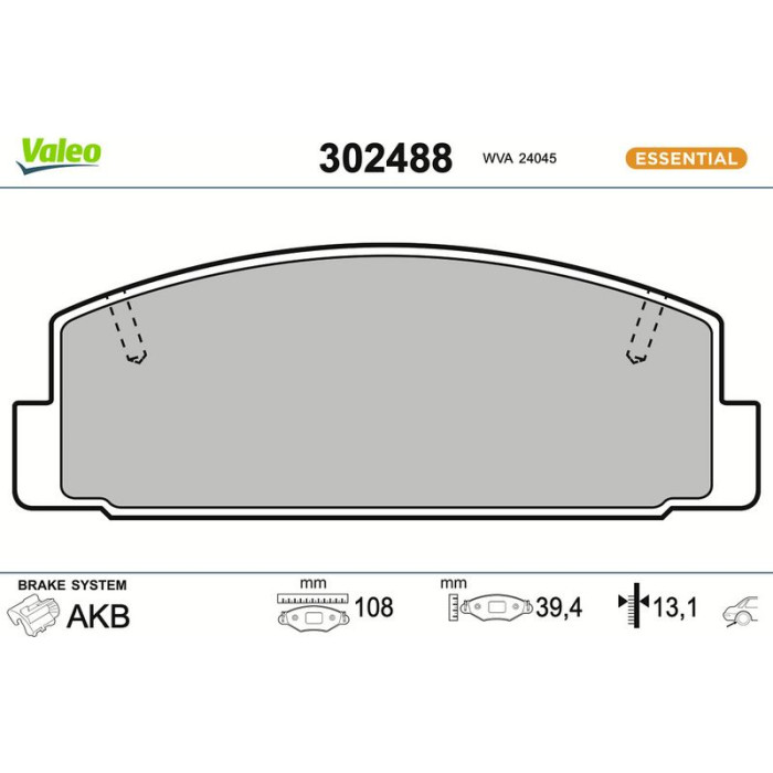 Valeo 302488 Bremsbelagsatz, Scheibenbremse ESSENTIAL Valeo 302488 Bremsbelagsatz, Scheibenbremse ESSENTIAL