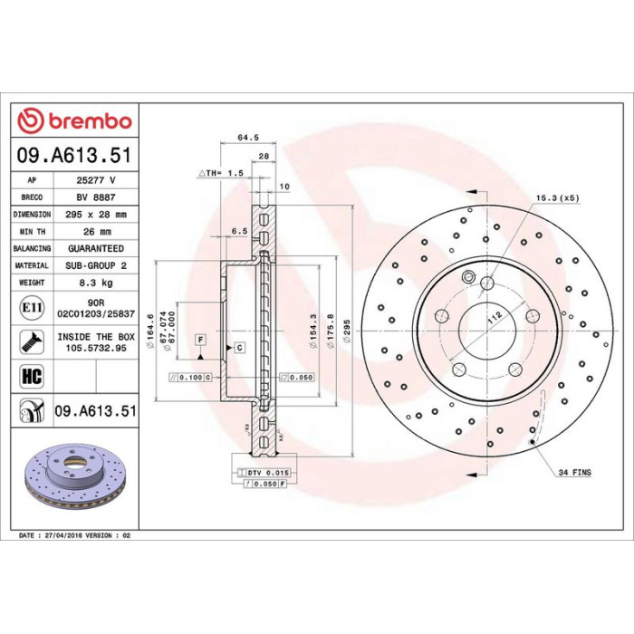 Brembo 09.A613.51 Bremsscheibe PRIME LINE - UV Coated Brembo 09.A613.51 Bremsscheibe PRIME LINE - UV Coated