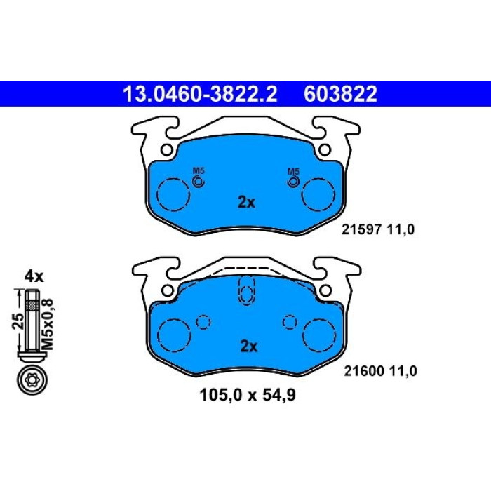 ATE 13.0460-3822.2 Bremsbelagsatz, Scheibenbremse ATE 13.0460-3822.2 Bremsbelagsatz, Scheibenbremse