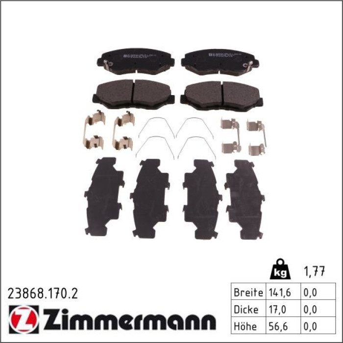 Zimmermann 23868.170.2 Bremsbelagsatz, Scheibenbremse