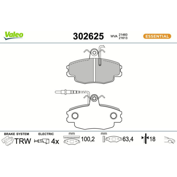 Valeo 302625 Bremsbelagsatz, Scheibenbremse ESSENTIAL Valeo 302625 Bremsbelagsatz, Scheibenbremse ESSENTIAL