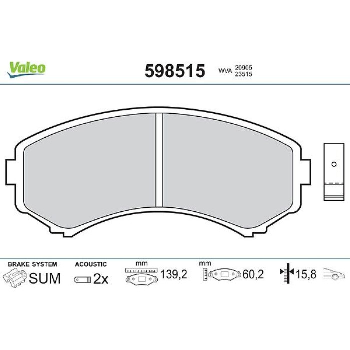 Valeo 598515 Bremsbelagsatz, Scheibenbremse