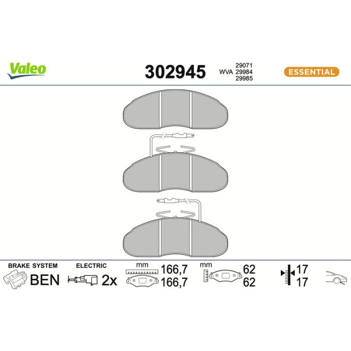 Valeo 302945 Bremsbelagsatz, Scheibenbremse ESSENTIAL Valeo 302945 Bremsbelagsatz, Scheibenbremse ESSENTIAL