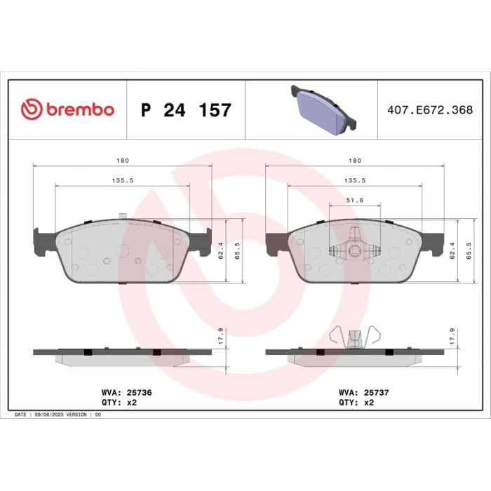 Brembo P 24 157 Bremsbelagsatz, Scheibenbremse PRIME LINE Brembo P 24 157 Bremsbelagsatz, Scheibenbremse PRIME LINE