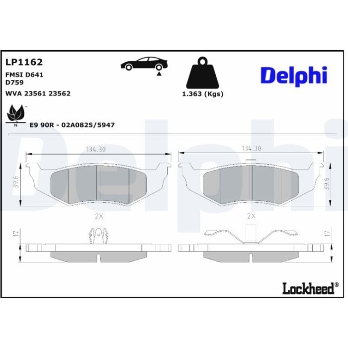 Delphi LP1162 Bremsbelagsatz, Scheibenbremse Delphi LP1162 Bremsbelagsatz, Scheibenbremse