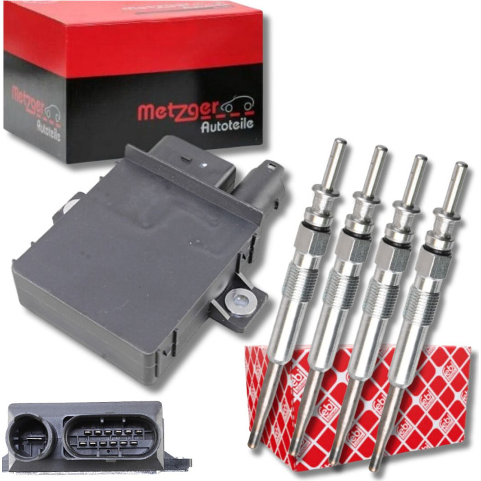METZGER 0884031 Glühzeitsteuergerät + FEBI 176432 Glühkerze (4 Stück) METZGER 0884031 Glühzeitsteuergerät + FEBI 176432 Glühkerze (4 Stück)