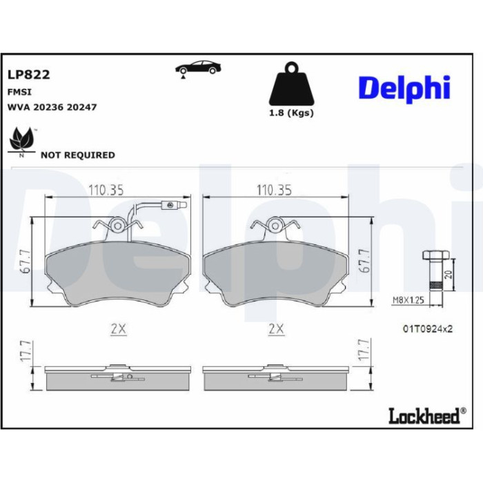 Delphi LP822 Bremsbelagsatz, Scheibenbremse Delphi LP822 Bremsbelagsatz, Scheibenbremse