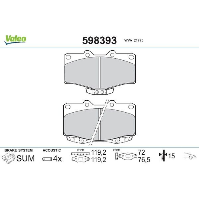 Valeo 598393 Bremsbelagsatz, Scheibenbremse Valeo 598393 Bremsbelagsatz, Scheibenbremse
