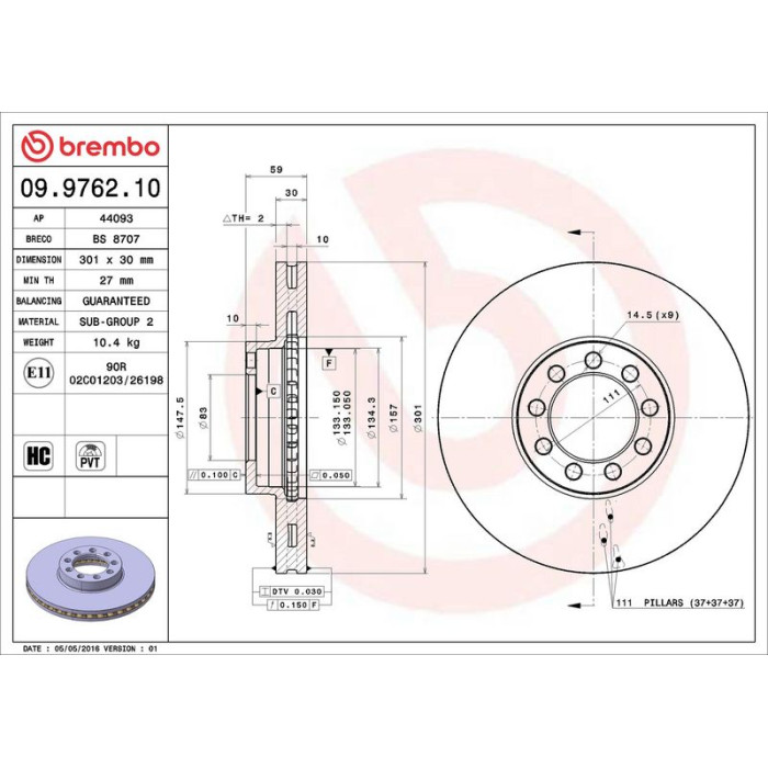 Brembo 09.9762.10 Bremsscheibe PRIME LINE Brembo 09.9762.10 Bremsscheibe PRIME LINE