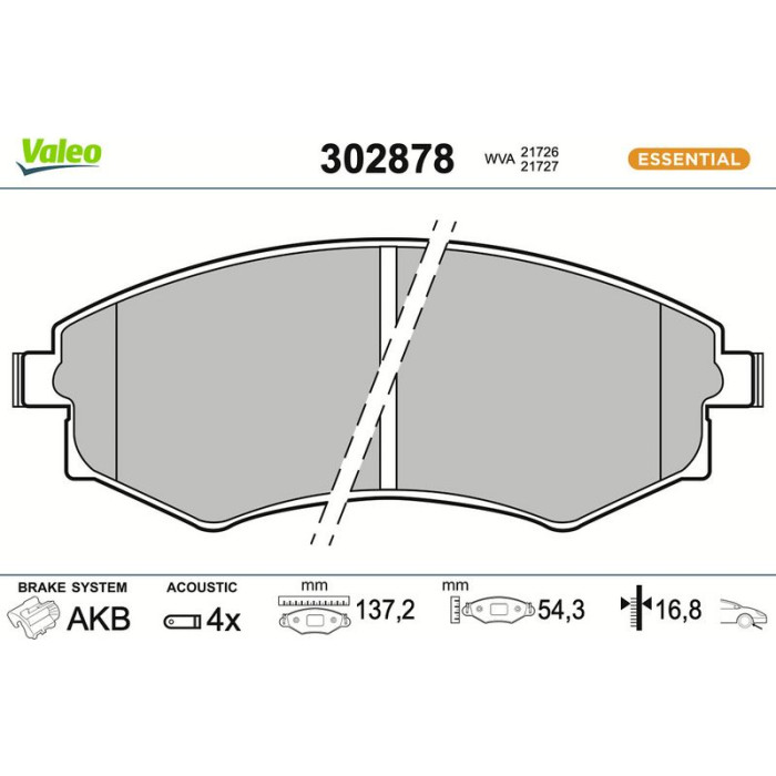 Valeo 302878 Bremsbelagsatz, Scheibenbremse ESSENTIAL Valeo 302878 Bremsbelagsatz, Scheibenbremse ESSENTIAL