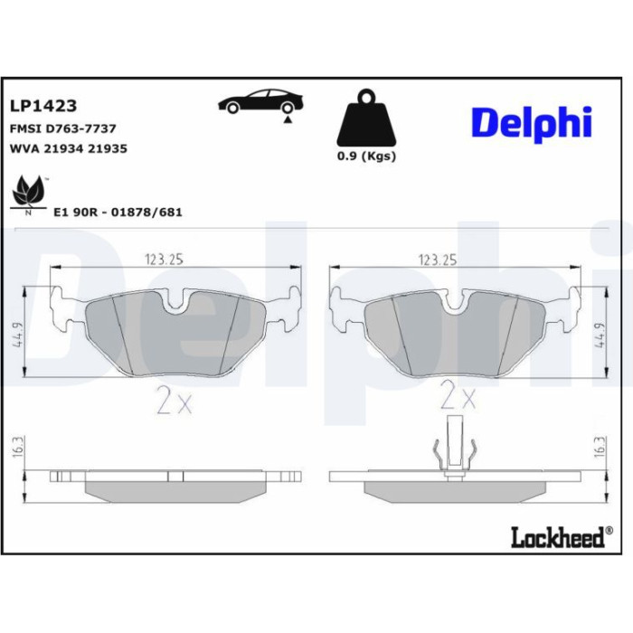 Delphi LP1423 Bremsbelagsatz, Scheibenbremse Delphi LP1423 Bremsbelagsatz, Scheibenbremse