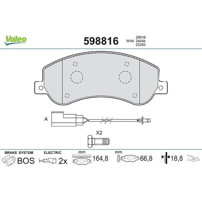 Valeo 598816 Bremsbelagsatz, Scheibenbremse