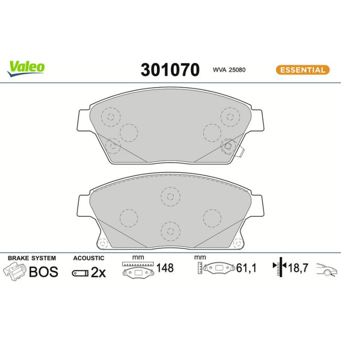 Valeo 301070 Bremsbelagsatz, Scheibenbremse ESSENTIAL Valeo 301070 Bremsbelagsatz, Scheibenbremse ESSENTIAL