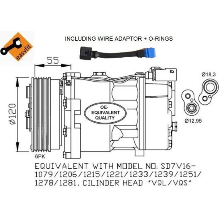 NRF EASY FIT 32064 Klimakompressor SD7V16 WITH ADAPTER, 12V, PAG 46, mit PAG-Kompressoröl, mit Dichtring NRF EASY FIT 32064 Klimakompressor SD7V16 WITH ADAPTER, 12V, PAG 46, mit PAG-Kompressoröl, mit Dichtring