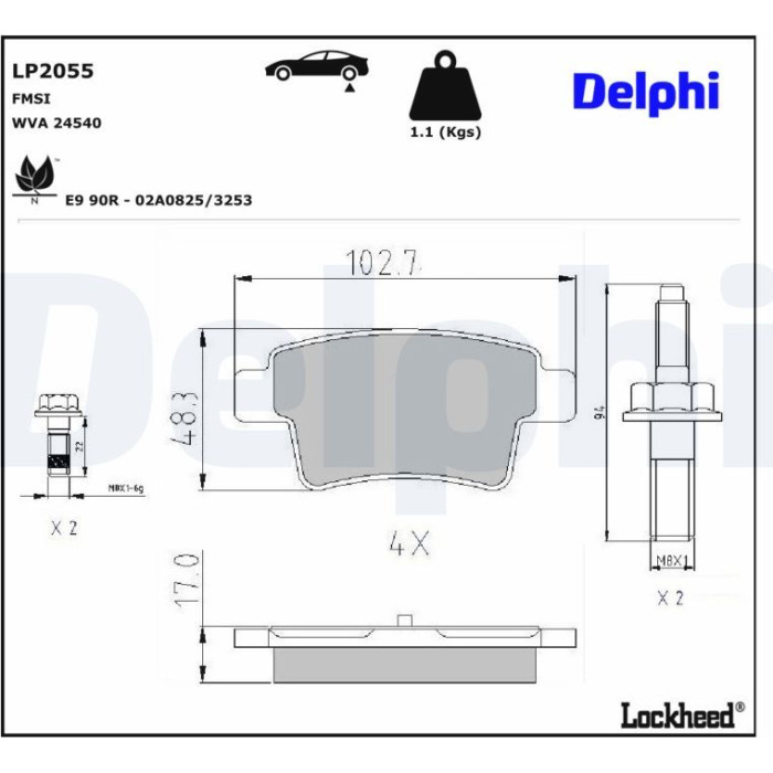 Delphi LP2055 Bremsbelagsatz, Scheibenbremse Delphi LP2055 Bremsbelagsatz, Scheibenbremse