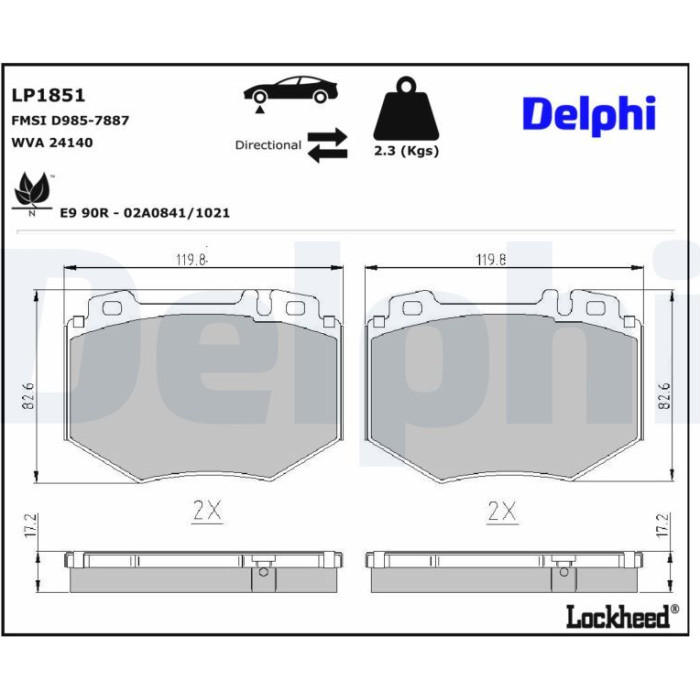 Delphi LP1851 Bremsbelagsatz, Scheibenbremse Delphi LP1851 Bremsbelagsatz, Scheibenbremse