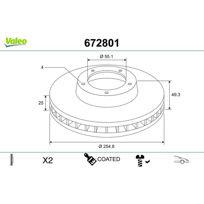 Valeo 672801 Bremsscheibe COATED